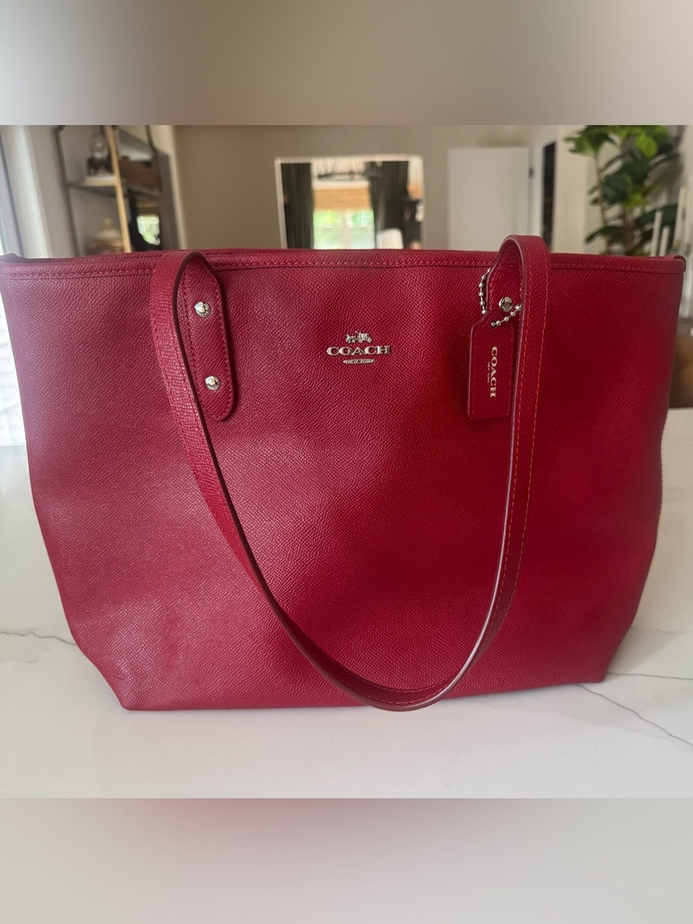Coach City Zip Tote F58846 True Red Crossgrain Leather Gold Hardware